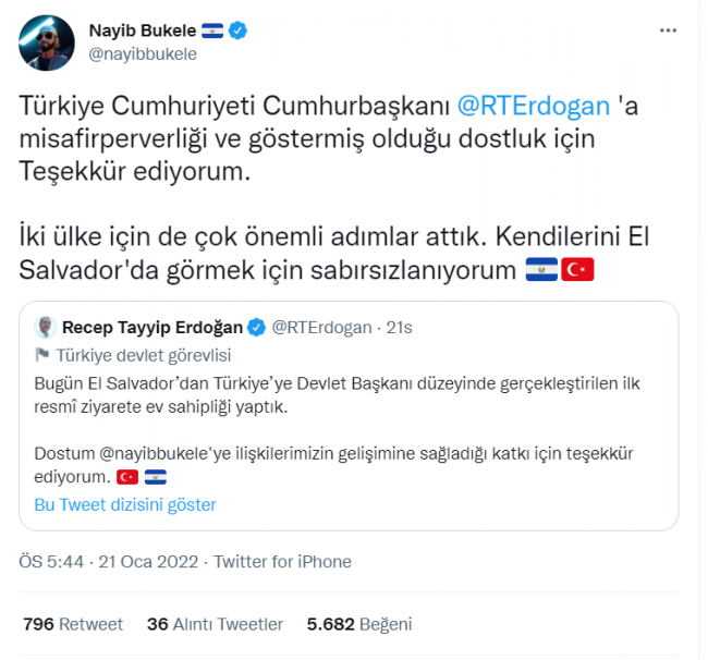 El Salvador Devlet Başkanı'nın Türkçe mesajları dikkati çekti